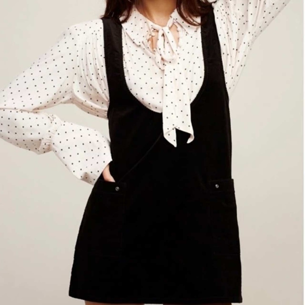 Free people Women's Devoted to You corduroy overall mini dress Fall boho black 8